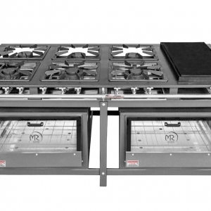 FOGÃO LUXO - 6 BOCAS - 3QS/3QD – 40X40 – P8 – COM CHAPA E 2 FORNOS PORTA DE VIDRO