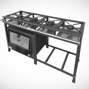 FOGÃO STANDARD – COM FORNO PORTA DE VIDRO - 4 BOCAS EM LINHA 2QS/2QD - 30X30 P5 - GRELHA DE AÇO 