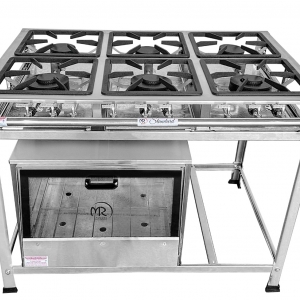 FOGÃO INDUSTRIAL INOX 6 BOCAS (3QS/3QD) BAIXA PRESSÃO COM FORNO