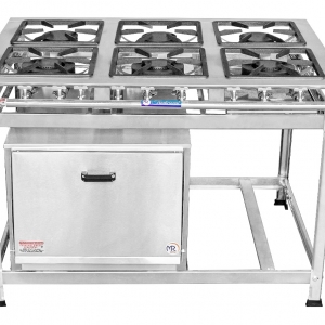 FOGÃO INDUSTRIAL INOX 6 BOCAS (3QS/3QD) BAIXA PRESSÃO COM FORNO