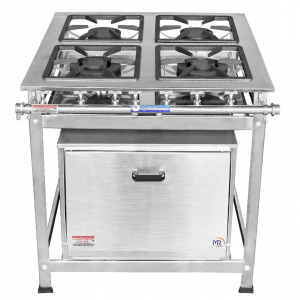 FOGÃO INDUSTRIAL INOX 4 BOCAS (2QS/2QD) BAIXA PRESSÃO COM FORNO